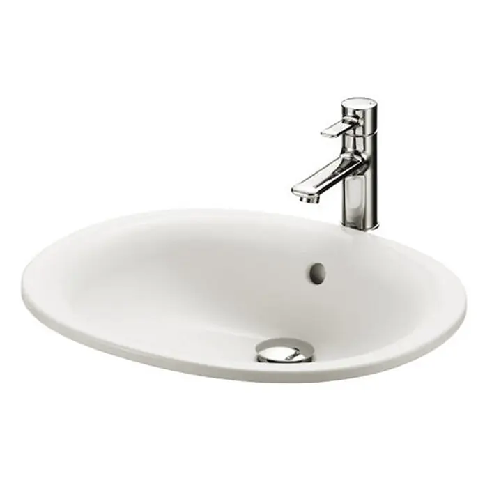 TOTO Einbauwaschbecken - 250 x 572 cm - Weißes ovales Keramik-Waschbecken mit Chromarmatur, Abfluss und Überlaufloch.