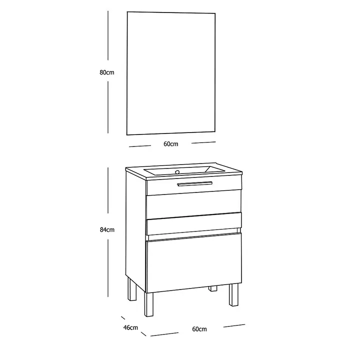 Mueble bajo de lavabo Isa - An x Pr x Al: 60 x 46 x 84 cm, Blanco - Conjunto de muebles de baño con mueble de lavabo y espejo, aspecto moderno y almacenamiento práctico.