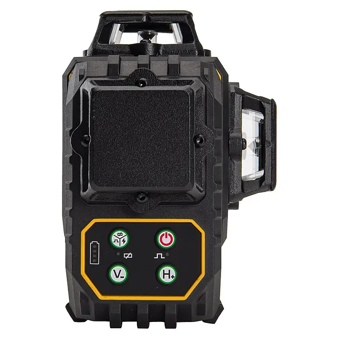 Vito Nivel láser VINLE4D16L60 - Zona de trabajo máx.: 60 m - 140 m - Nivel láser negro y amarillo con elementos ópticos y panel de control con indicador de batería y botones de modo.