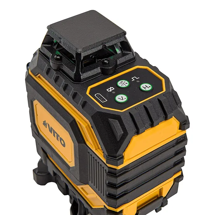 Vito Nivel láser VINL4D16L60 - Zona de trabajo máx.: 60 m - Nivel láser negro y amarillo con diseño robusto y panel de control.