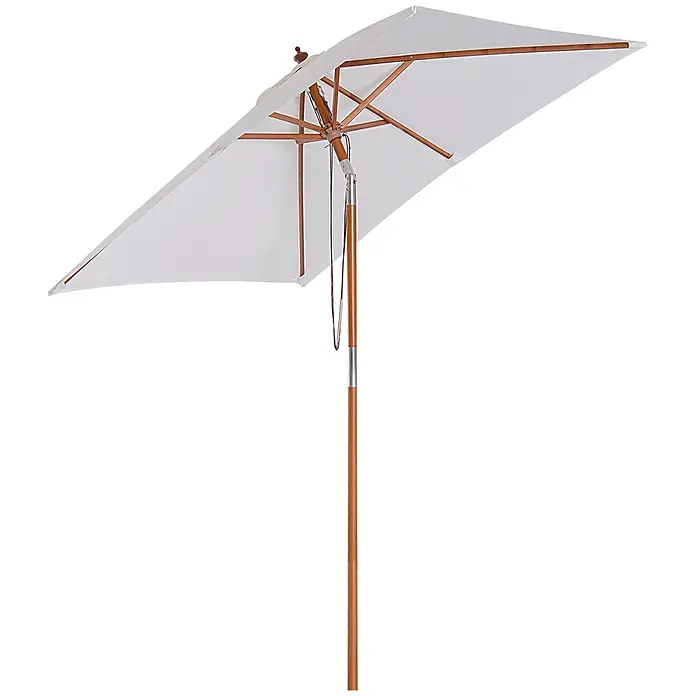 Furnicato Balkonschirm - Cremeweiß - Weißer rechteckiger Sonnenschirm mit Holzstange und Streben.