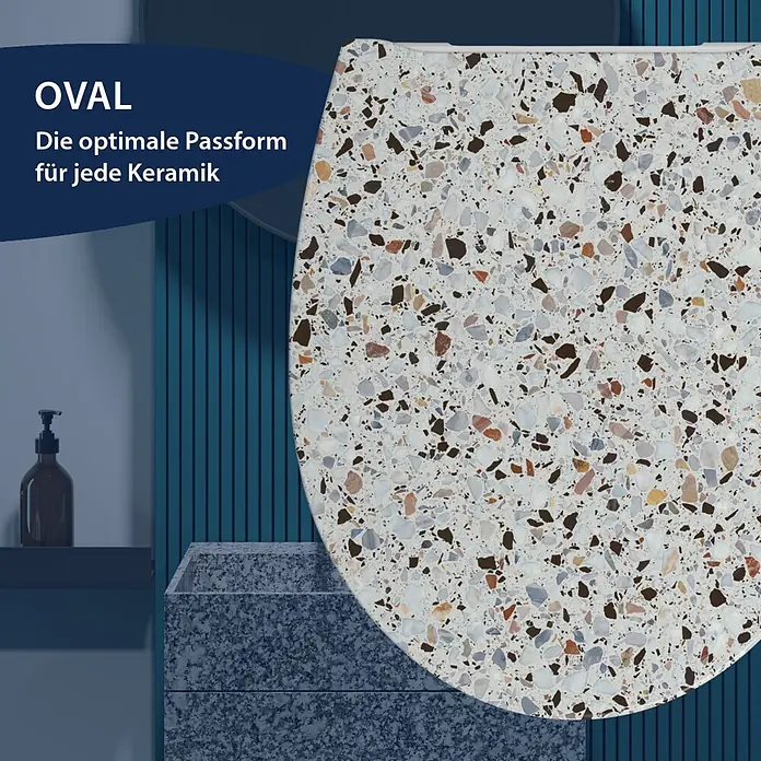 Poseidon WC-Sitz Maremma - Duroplast, Maremma, Mit Absenkautomatik - Ovaler Toilettensitz mit lebhaftem, mehrfarbigem Terrazzo-Muster.