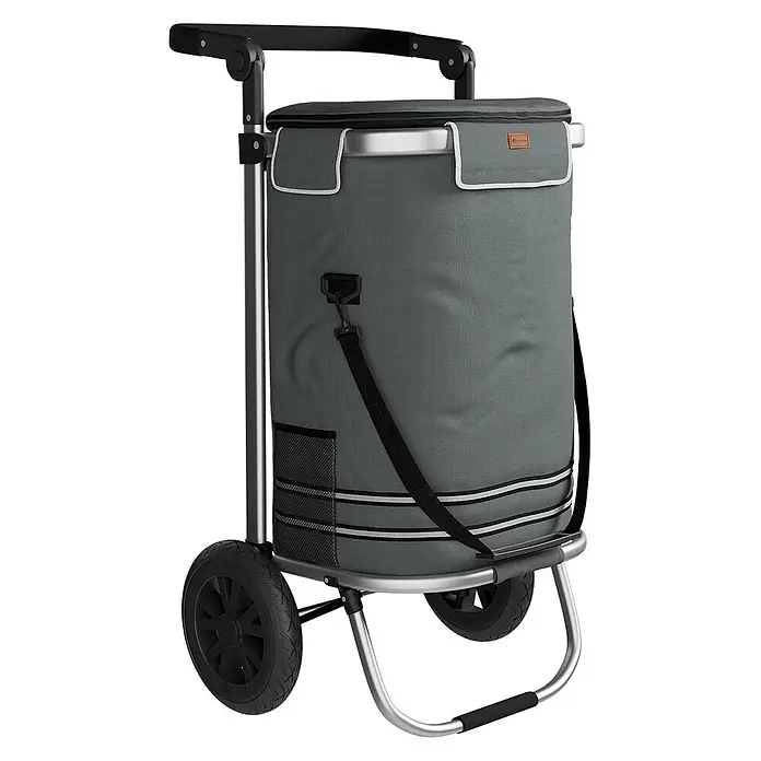 Juskys Einkaufstrolley Einkaufstrolley - L x B x H: 43 x 37 x 98 cm, Traglast: 30 kg, grau - Grauer Stoff-Einkaufstrolley mit schwarzen Rädern und silbernem Rahmen für einfachen Transport von Lebensmitteln.