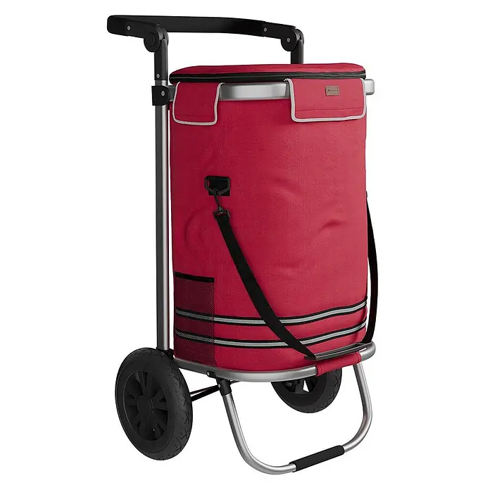 Juskys Einkaufstrolley Einkaufstrolley - L x B x H: 43 x 37 x 98 cm, Traglast: 30 kg, rot - Roter isolierter Einkaufstrolley mit schwarzem Griff, silbernem Gestell und großen Rädern.