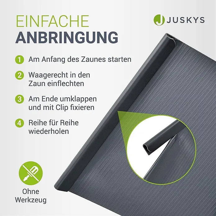 Juskys Sichtschutzelement Sichtschutzstreifen - B x H: 3.500 x 19 cm, Kunststoff, Anthrazit - Dunkelgraue Sichtschutzrolle mit integriertem U-Profil für einfache, werkzeuglose Zaunmontage.