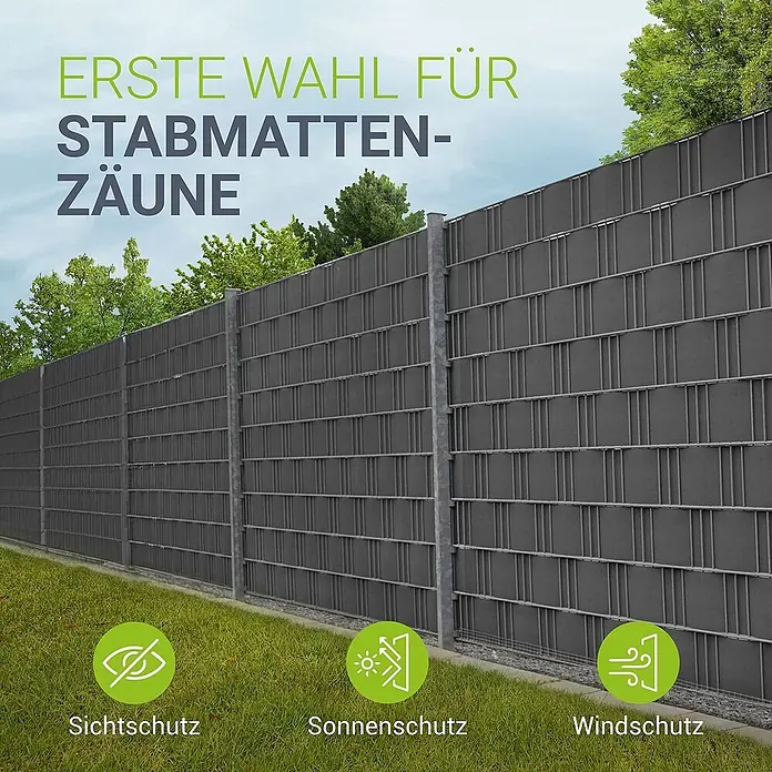 Juskys Sichtschutzelement Sichtschutzstreifen - B x H: 3.500 x 19 cm, Kunststoff, Anthrazit - Dunkelgrauer Sichtschutz für Stabmattenzäune im Garten, bietet Sicht-, Sonnen- und Windschutz.