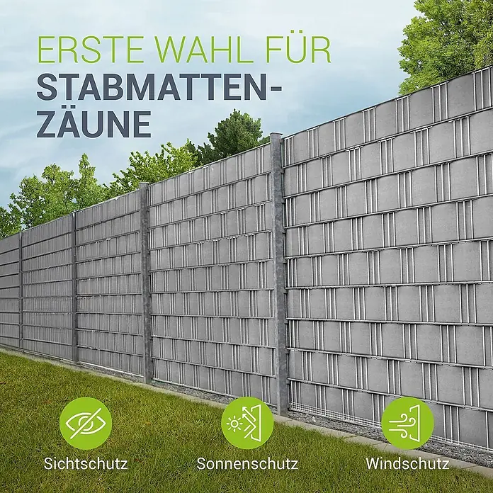 Juskys Sichtschutzelement Sichtschutzstreifen - B x H: 3.500 x 19 cm, Kunststoff, Hellgrau - Graue Sichtschutzstreifen für Stabmattenzäune, bieten Sicht-, Sonnen- und Windschutz im Garten.