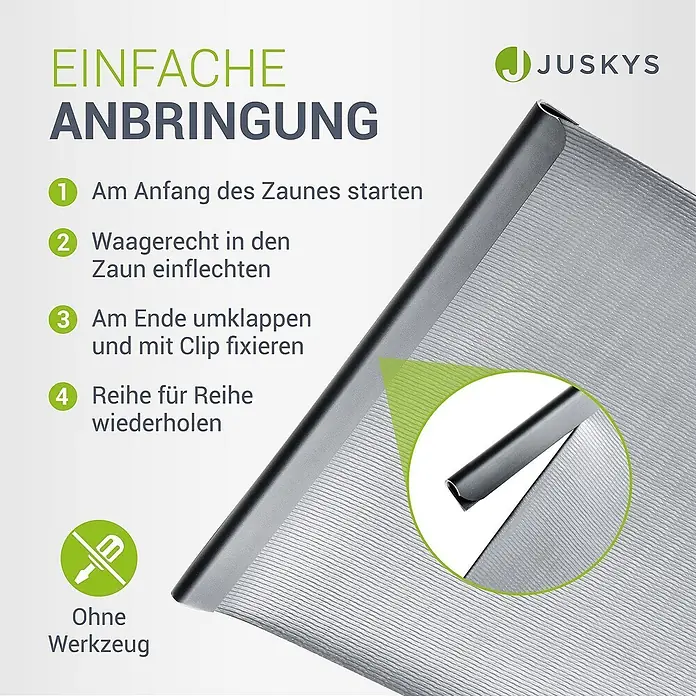 Juskys Sichtschutzelement Sichtschutzstreifen - B x H: 3.500 x 19 cm, Kunststoff, Hellgrau - Grauer, strukturierter Sichtschutzstreifen mit dunkler Kante und Montageanleitung, werkzeuglose Anbringung.