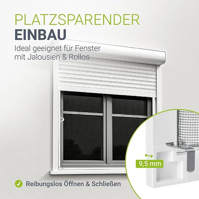Juskys Insektenschutzfenster Fliegenschutzgitter - B x H: 100 x 120 cm, Montage Insektengitter: Klemmen - Weißer Insektenschutzrahmen mit 9,5 mm Profil, ideal für platzsparenden Einbau hinter Jalousien und Rollos, für reibungsloses Öffnen und Schließen.