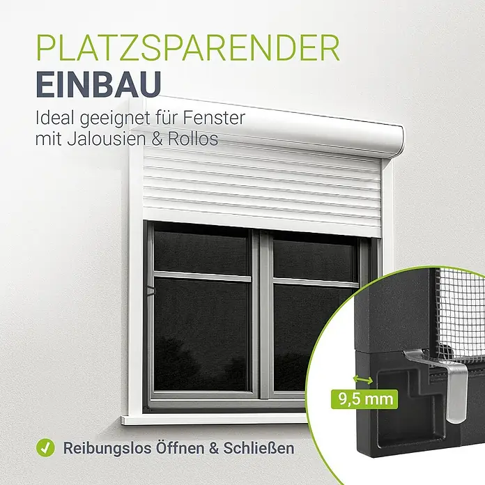 Juskys Insektenschutzfenster Fliegenschutzgitter - B x H: 120 x 140 cm, Montage Insektengitter: Klemmen - Dünnes Insektenschutzgitter für Fenster, kompatibel mit Jalousien, nur 9,5 mm Profilstärke.