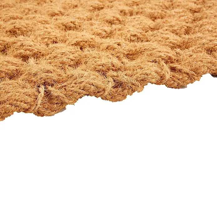 Fußmatte Nature Classic - 75 x 45 cm, Natur, Material Nutzschicht: 100 % Kokos, Karo - Nahaufnahme einer naturfarbenen Kokosmatte mit faseriger Textur.