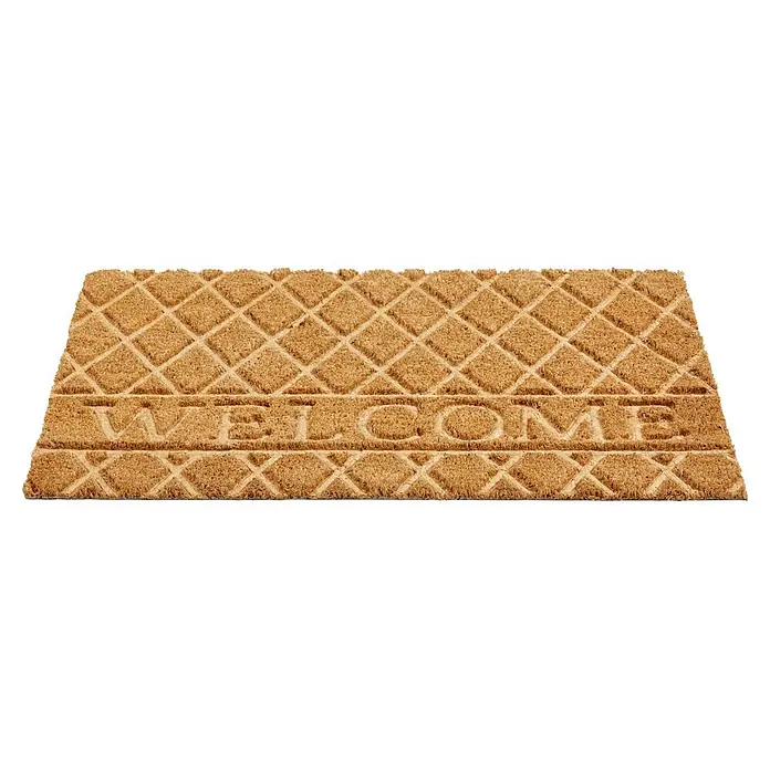 Fußmatte Coco Shape - 75 x 45 cm, Natur, Material Nutzschicht: 100 % Kokos, Welcome - Braune Kokos-Fußmatte mit erhabenem „WELCOME“-Schriftzug und Rautenmuster.