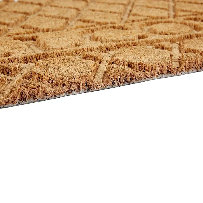 Fußmatte Coco Shape - 75 x 45 cm, Natur, Material Nutzschicht: 100 % Kokos, Welcome - Braune Kokosmatte mit strukturierter, gemusterter Oberfläche und sichtbarer grauer Unterseite.