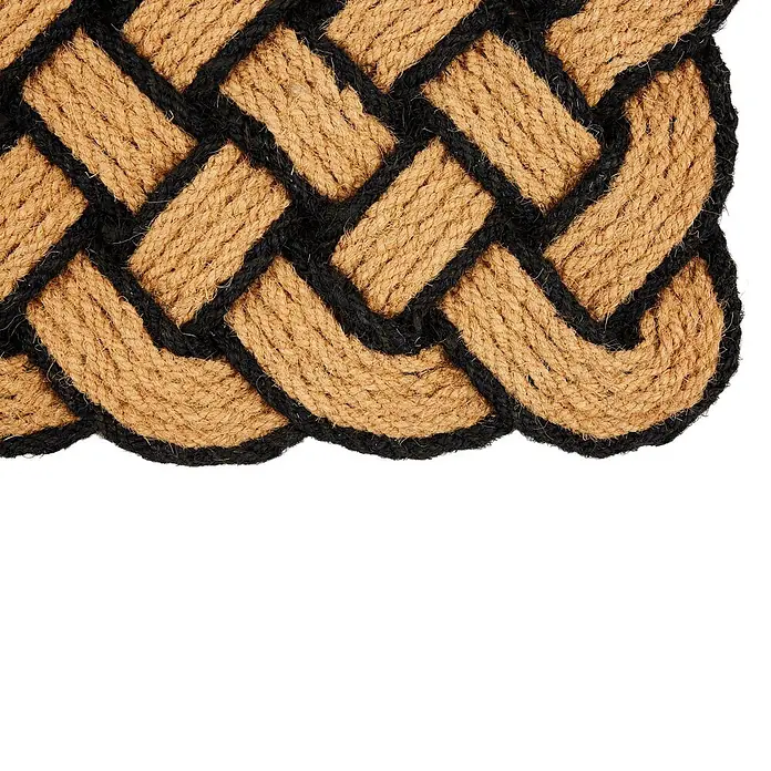 Fußmatte Nature Classic - 75 x 45 cm, Natur/Schwarz, Material Nutzschicht: 100 % Kokos - Nahaufnahme einer geflochtenen Fußmatte aus hellbraunem Kokosfasern und schwarzen Seilen mit ineinandergreifendem Muster.