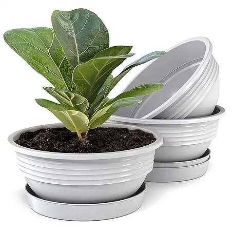 Plastard  Pflanzschale rund Milano 3er Set mit Untersetzer in Weiß – Blumenschale