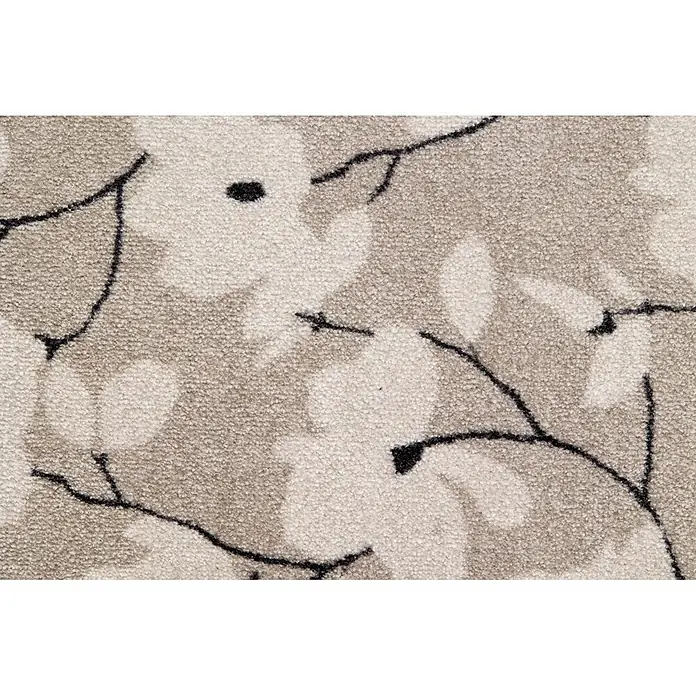 Fußmatte Malibu - 100 x 67 cm, Creme, Material Nutzschicht: 100 % Polyamid, Blumen - Weicher, texturierter Teppich in Beige und Grau mit schwarzem stilisiertem Blumenmuster.