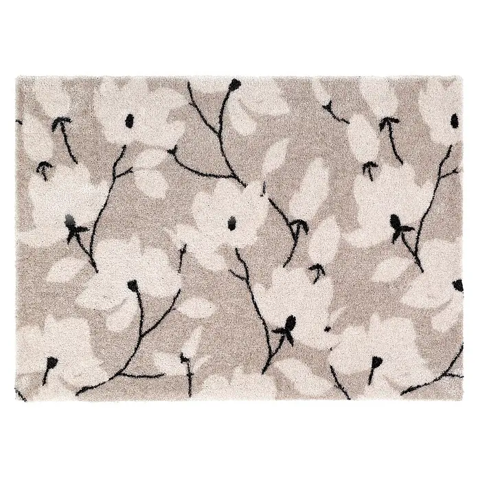 Fußmatte Malibu - 100 x 67 cm, Creme, Material Nutzschicht: 100 % Polyamid, Blumen - Weicher, hellbeiger Teppich mit cremefarbenem Blumenmuster und schwarzen Konturen.