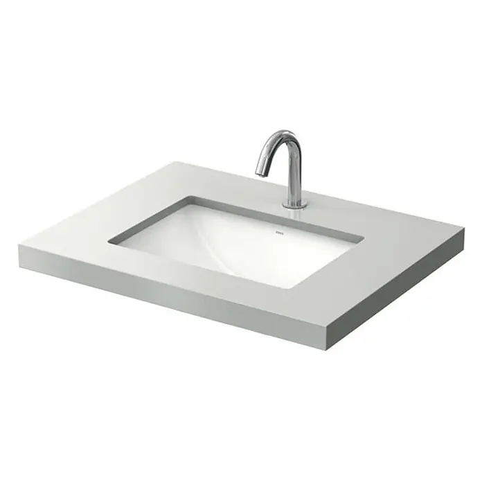 TOTO Unterbauwaschbecken -  - Hellgraues integriertes Waschbecken mit weißem Becken und Chromarmatur.