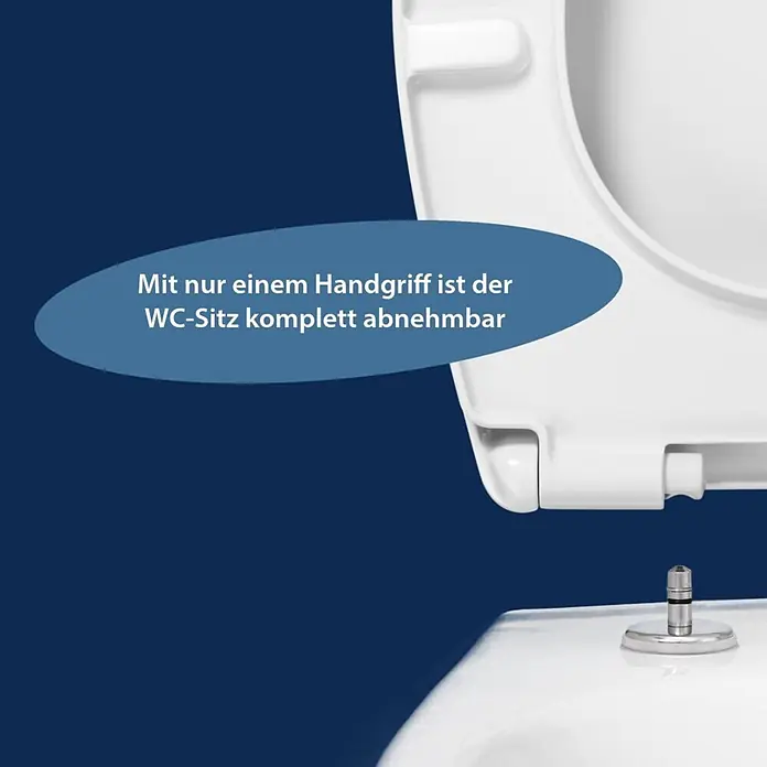 Poseidon WC-Sitz Cats - Duroplast, Weiß/Schwarz, Mit Absenkautomatik - Weißer WC-Sitz, teilweise geöffnet, komplett abnehmbar mit einem Handgriff.