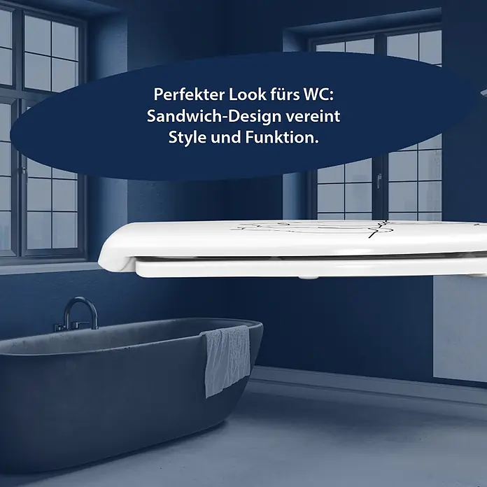Poseidon WC-Sitz Cats - Duroplast, Weiß/Schwarz, Mit Absenkautomatik - Weißer WC-Sitz mit 'Sandwich-Design' und feinem Muster, im modernen Bad.