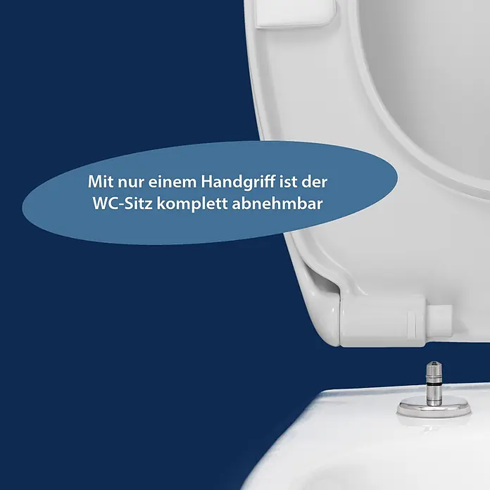 WC-Sitz La Digue - Thermoplast, Weiß, Mit Absenkautomatik - Weißer WC-Sitz mit Schnellverschluss auf dunklem Grund, leicht abnehmbar.