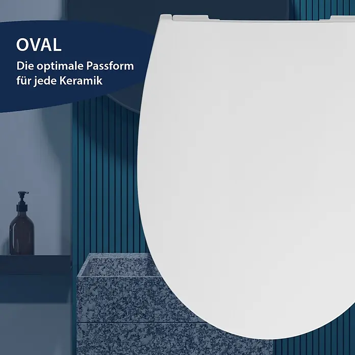Poseidon WC-Sitz Lissabon - Duroplast, Weiß, Mit Absenkautomatik - Weißer, ovaler Toilettensitz in einem modernen Badezimmer, der seine optimale Passform hervorhebt.