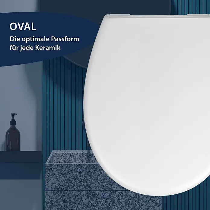 WC-Sitz Bora - Duroplast, Weiß, Mit Absenkautomatik - Weißer, ovaler Toilettensitz in modernem Badezimmer.