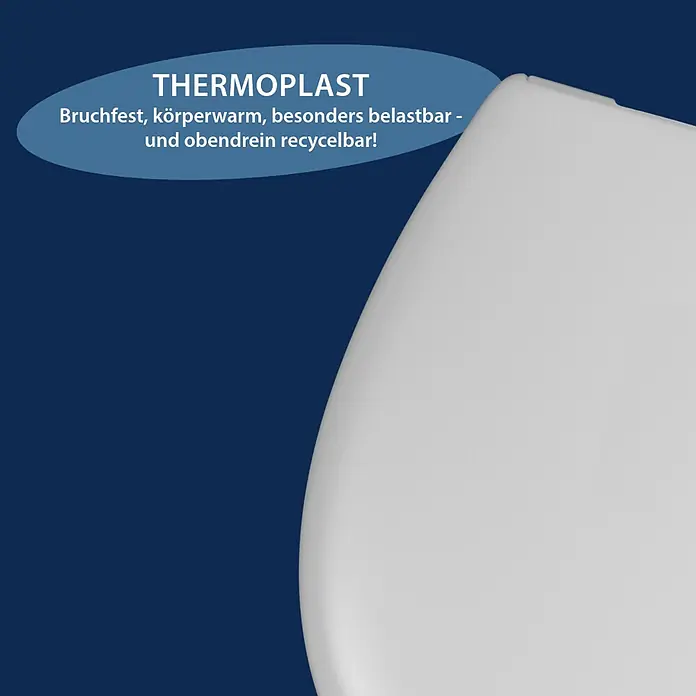 WC-Sitz La Digue - Thermoplast, Weiß, Mit Absenkautomatik - Weißes, abgerundetes Thermoplast-Produkt, bruchfest, körperwarm, belastbar und recycelbar.