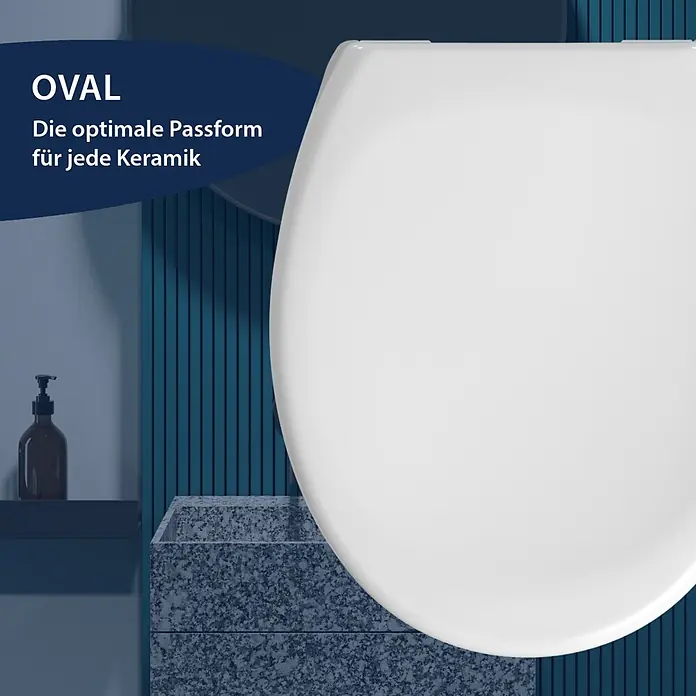 Poseidon WC-Sitz Mahe - Duroplast, Weiß, Mit Absenkautomatik - Ovaler weißer Toilettensitz in einem modernen Bad, optimal für verschiedene Keramik-WCs.