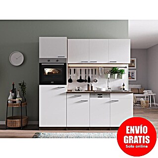 Respekta Cocina compacta Oliver (Ancho: 205 cm, Blanco, Horno, lavavajillas, placa de cocina doble y frigorífico)
