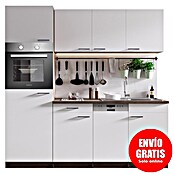Respekta Cocina (Ancho: 205 cm, Con placa vitrocerámica, Imitación de madera de roble York, Blanco)