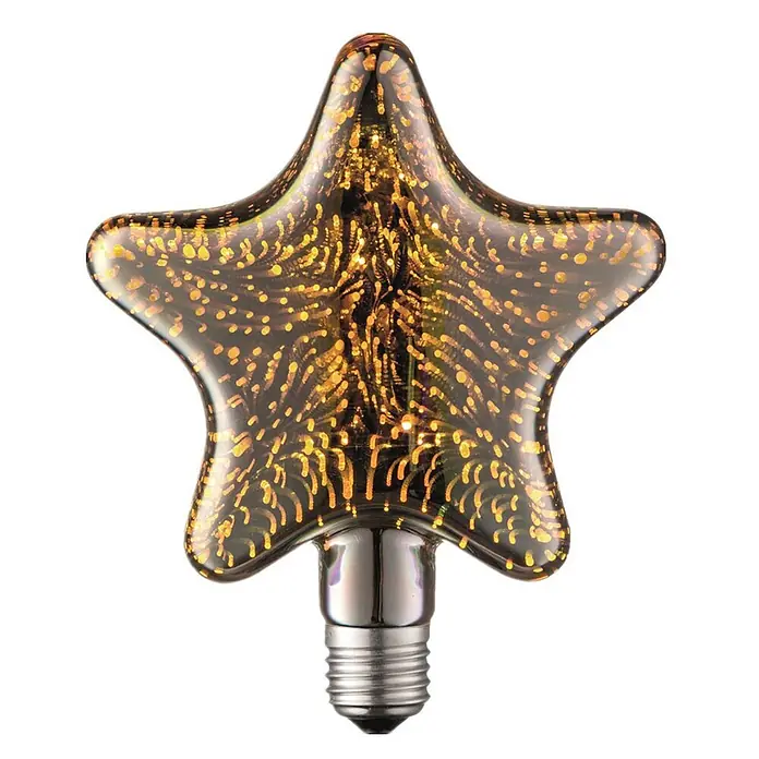 Lucande LED-Lampe E27 4W LED-Lampe - E27, Nicht Dimmbar, Warmweiß, 30 lm, 4 W - Sternförmige LED-Glühbirne aus dunklem Glas mit funkelndem goldenem 3D-Lichteffekt und silbernem Schraubsockel.