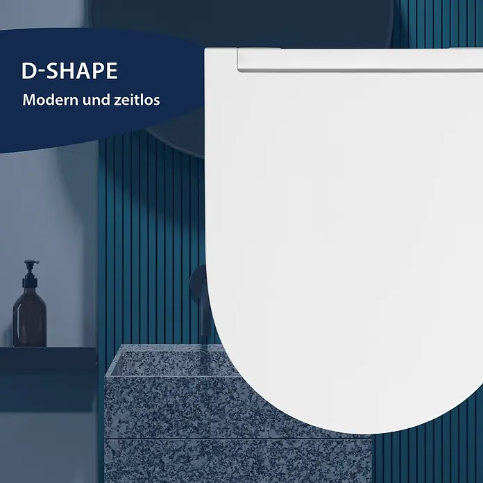 Poseidon WC-Sitz Vento - Duroplast, Weiß, Mit Absenkautomatik - Weißer D-förmiger Toilettensitz in modernem Badezimmer. Modern und zeitlos.