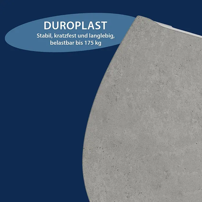 Poseidon WC-Sitz - Duroplast, Sahara, Mit Absenkautomatik - Nahaufnahme eines grauen, strukturierten Duroplast-Produkts, kratzfest, langlebig und bis 175 kg belastbar.