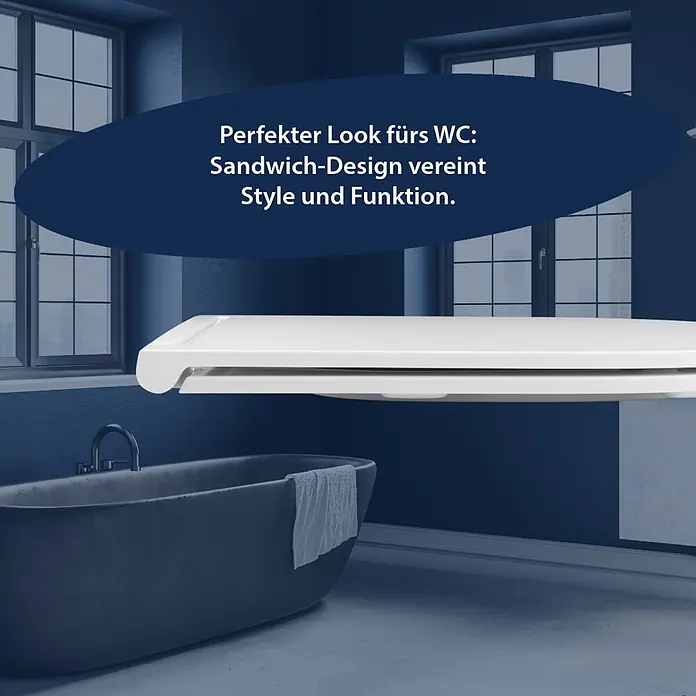 Poseidon WC-Sitz Vento - Duroplast, Weiß, Mit Absenkautomatik - Weißer WC-Sitz im modernen Sandwich-Design, mit schlankem, geschichtetem Profil für Stil und Funktion.