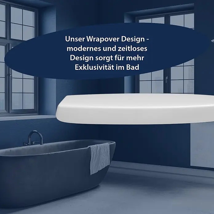 Poseidon WC-Sitz Venedig - Duroplast, Weiß, Mit Absenkautomatik - Weißer Wrap-Over Toilettensitz in modernem Badezimmer, der ein schlankes, zeitloses Design präsentiert.