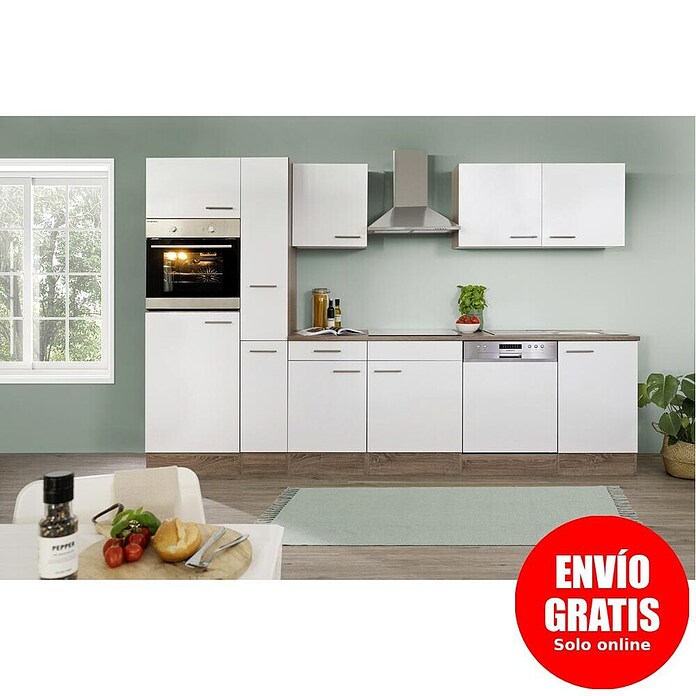 Respekta Cocina esquinera (172 x 310 cm, Brillo satinado blanco)