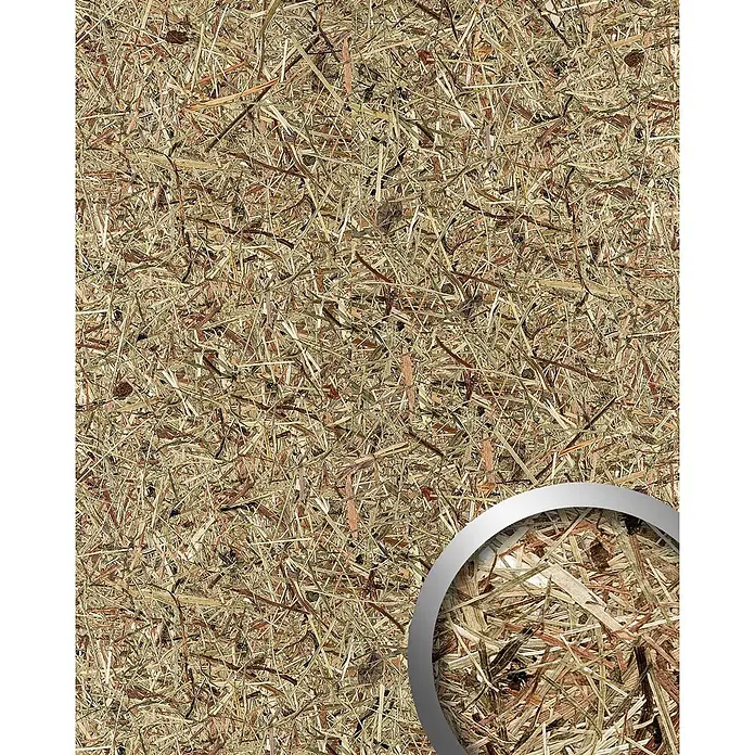 Wallface Wandpaneel AL-11001 ALPINE PURE selbstklebend Almwiesen-Dekor braun 4 m2 - beige, 3.050 x 1.360 mm - Textur von getrocknetem Heu, natürliche Beige- und Brauntöne.