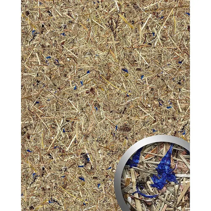 Wallface Wandpaneel AL-11002 ALPINE LAVENDER BLUE selbstklebend Almwiesen-Dekor 4m2 - blau, 3.050 x 1.360 mm - Strukturierte Mischung aus getrocknetem Heu und leuchtend blauen Kornblumenblüten.