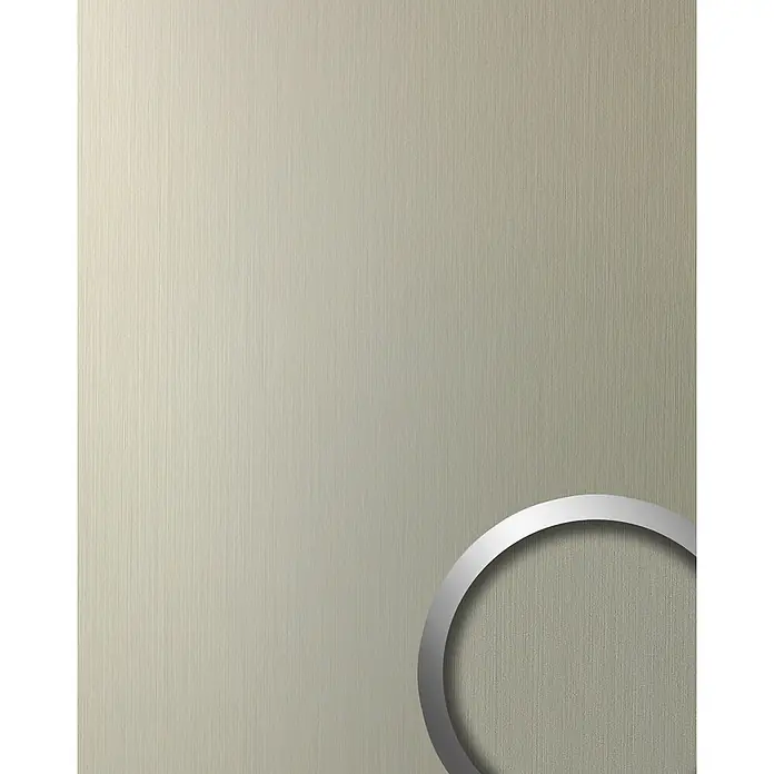 Wallface Wandpaneel 12433 DECO Design Wand-Paneel EyeCatch Metall Dekor champagne 2,60 qm - 2.600 x 1.000 mm - Helle beigegraue, fein strukturierte Oberfläche mit einem teilweisen metallischen Silberring.
