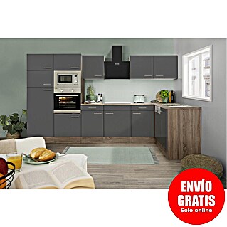 Respekta Cocina esquinera Oliver (An x Pr: 340 x 172 cm, Gris, Con electrodomésticos)