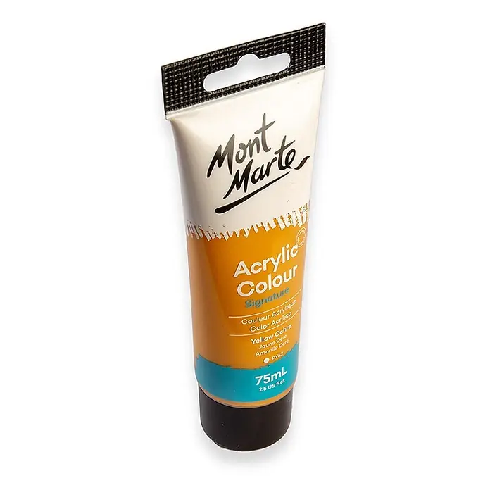 Mont Marte Acrylfarbe Signature - Gelber Ocker, 75 ml, Tube - Mont Marte Acrylfarbe, 75ml, Farbton Yellow Ochre, mit Aufhänger.
