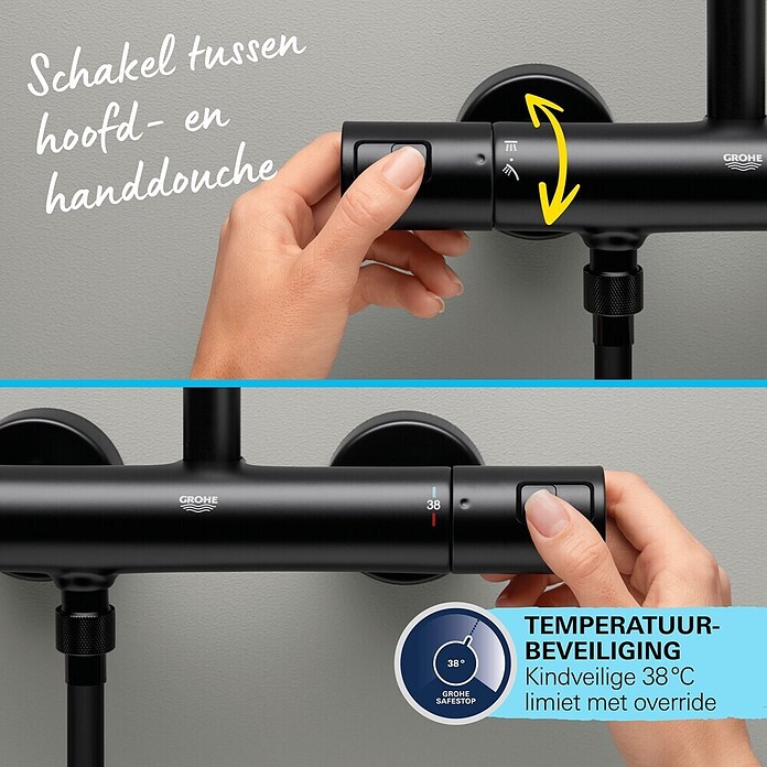 Grohe Vitalio Comfort Douchesysteem 250 (Aantal straalsoorten: 2 st., Zwart) | BAUHAUS