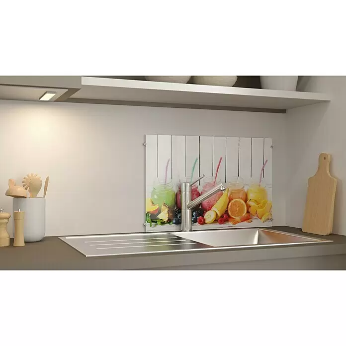 CUCINE Küchenrückwand - Colored Smoothies, 60 x 40 cm, Stärke: 6 mm, Einscheibensicherheitsglas (ESG) - Linke Seitenansicht
