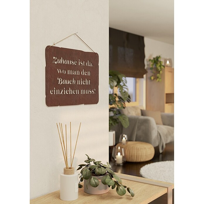 Deko-Schild (350 x 247 mm, Metall, Rostbraun, Motiv: Zu Hause ist da ...) | BAUHAUS