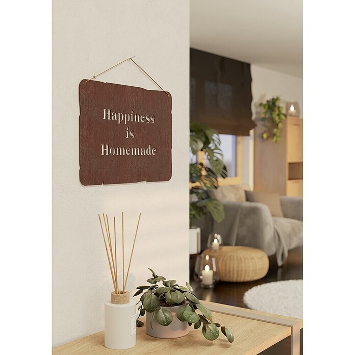 Deko-Schild (350 x 247 mm, Metall, Rostbraun, Motiv: Happiness is homemade) | BAUHAUS