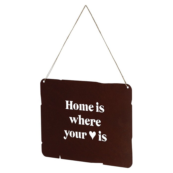 Deko-Schild (B x H: 350 x 247 mm, Metall, Rostbraun, Motiv: Home is where your heart is) | BAUHAUS