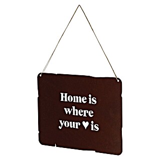 Deko-Schild (B x H: 350 x 247 mm, Metall, Rostbraun, Motiv: Home is where your heart is)
