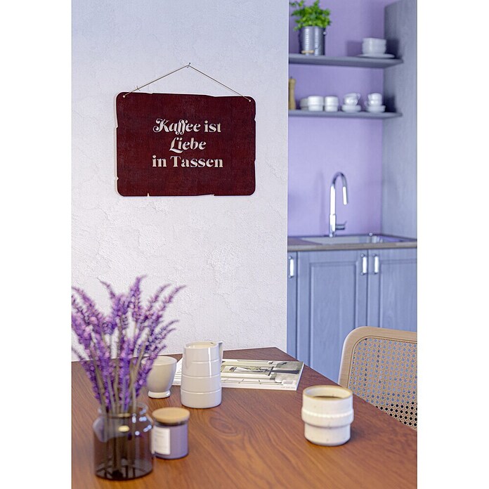 Deko-Schild (B x H: 300 x 212 mm, Metall, Rostbraun, Motiv: Kaffee ist Liebe in Tassen) | BAUHAUS