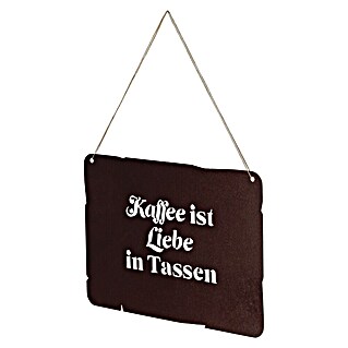 Deko-Schild (B x H: 300 x 212 mm, Metall, Rostbraun, Motiv: Kaffee ist Liebe in Tassen)